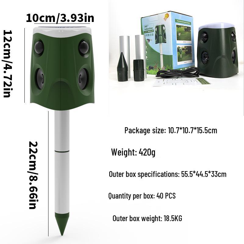 Solar-Powered Ultrasonic Animal Repeller: IP66 Waterproof with Infrared Sensor for Mice and Birds