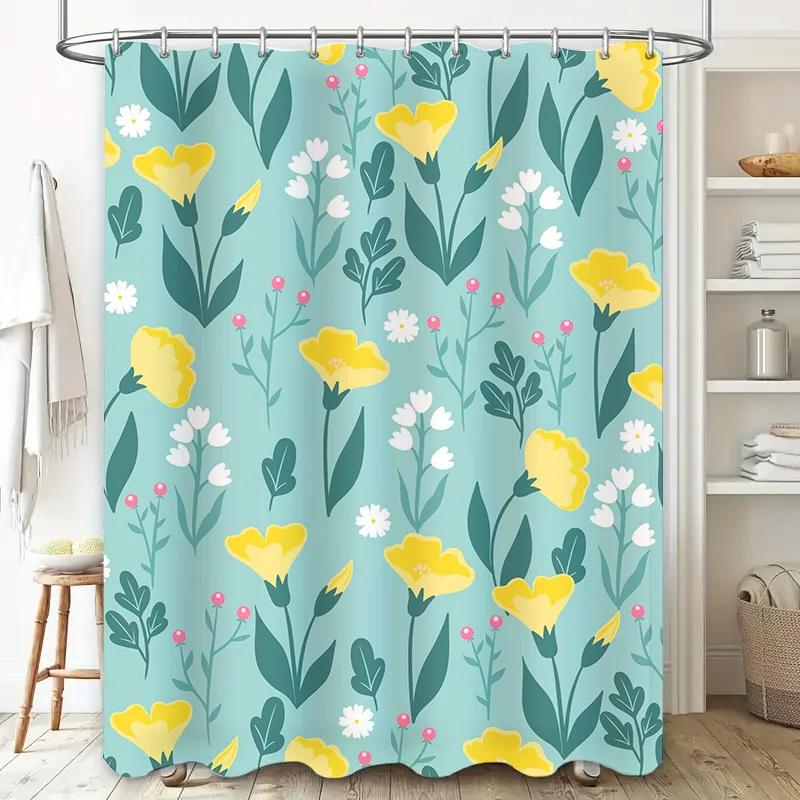 Bathroom Curtain Flowers Printed Waterproof Washable Bath Shower Curtains Decor Home Textile Polyester Fabric