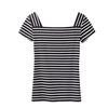 Women Sexy T-shirt Striped Horizontal T-shirt Knitted Top Fashion Short Sleeve