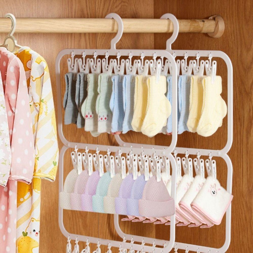 Traceless Multi-clip Sock Drying Hanger Detachable Space-saving Sock Drying Rack Foldable Removable Household Storage Rack