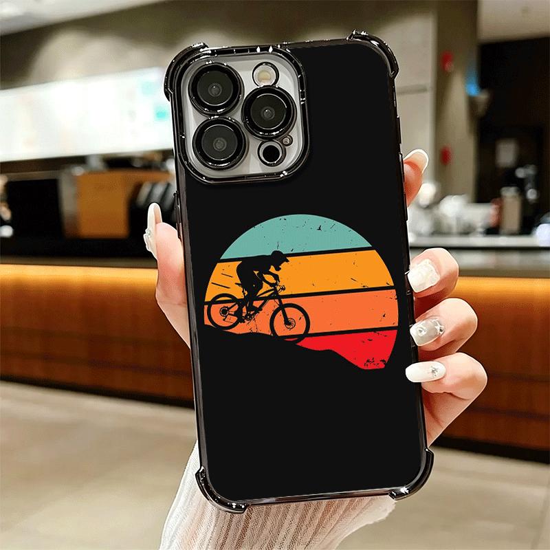 Mountain Bike Bicycle Soft Phone Case For iPhone 15 16 17 Air 14 Pro Max 16E Plus 13 12 Mini Plating Anti-Fall Fundas