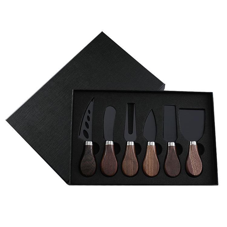 Walnut Handle Boxed Cheese Knife 4/6Piece Set Small Fork Cutlery Cream Baking Tool