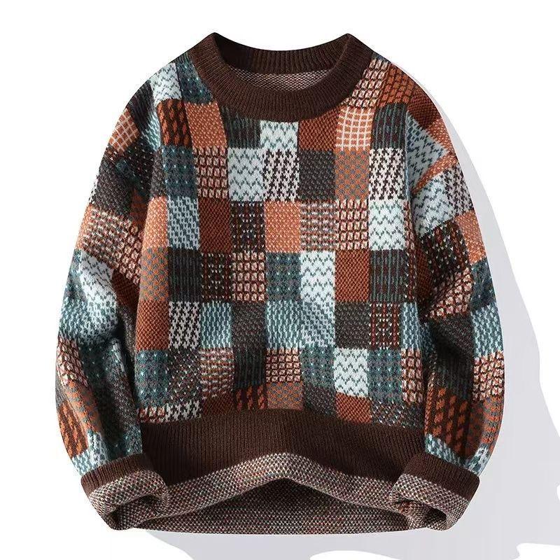 Youth Men s Casual Warm Plaid Knit Sweater 2XL (130-140 jin)