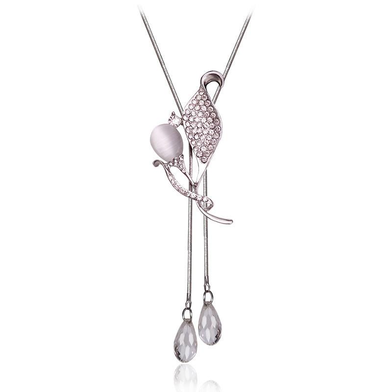 Tulip Artistic Flower Design Long Necklace With Crystal Accents For Women Lovers Fashion