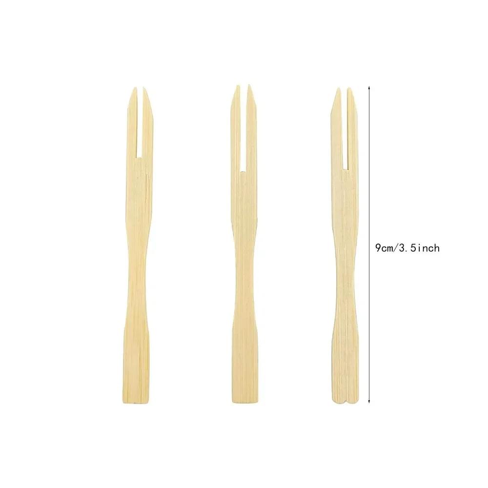 100PCS Pure Bamboo Disposable Wooden Fruit Fork Dessert Cocktail Fork Set Party Home Household Decor Tableware Supplies