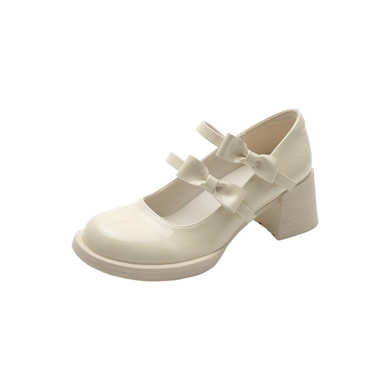 French beautiful high-heeled Mary Jane shoes women's 2025 early spring new round head thick heel bow college style jk single shoes