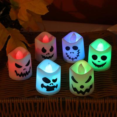 6Pcs Halloween Ghost Candle Light Plastic LED Ghost Face Electronic Flameless Candle Haunted House Prop for Home Party Decoration