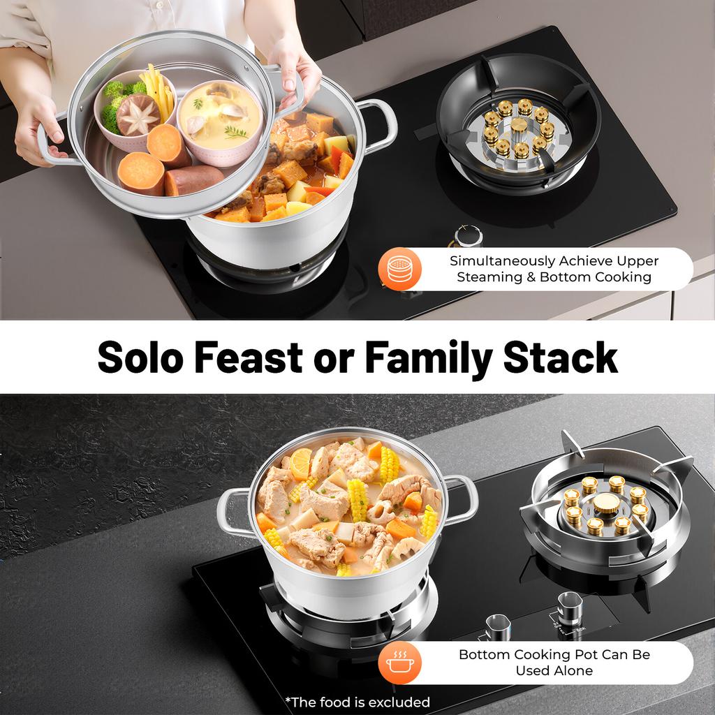 9L 304 Stainless Steel Steamer Pot 3-Layer Stackable Food Steamer for Cooking Soup Bun Vegetable Gas Induction Cooktop