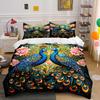 Two Elegant Peacocks With Floral Pattern Duvet Cover Set Digital Print Colorful Polyester Bedding With Zipper Closur For Gifts