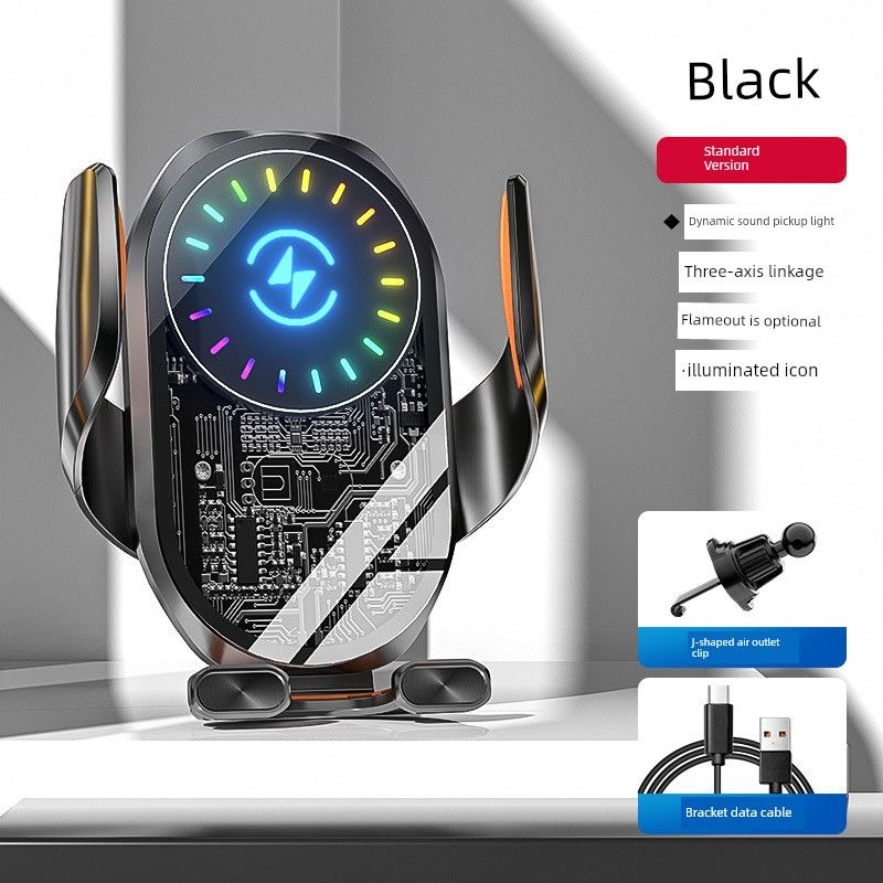 Car Mobile Phone Bracket Three-Axis Linkage Double Sensor Automatic Opening and Closing Luminous Wireless Charger Car Phone Holder