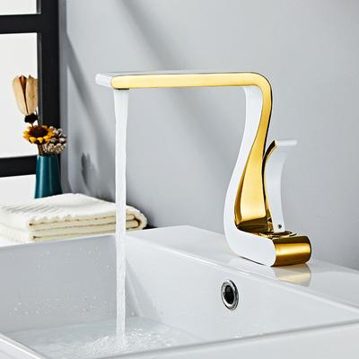Tuqiu Lavabo Bataryası Altın ve Beyaz Banyo Bataryası Mikser Musluk Pirinç Altın Lavabo Bataryası Sıcak ve Soğuk Evye Bataryası Yeni