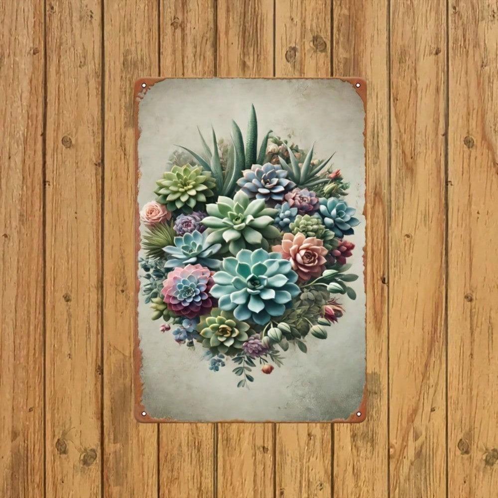 Vintage Succulent Cacti Metal Wall Sign 8x12 Rustic Iron Plant Art for Home Kitchen Garden Garage Decor