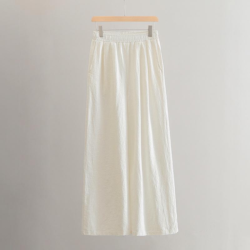 

Осенние женские повседневные брюки с широкими штанинами из хлопка и льна - Свободные, тонкие, длинные, в стиле песочной стирки One Size белый