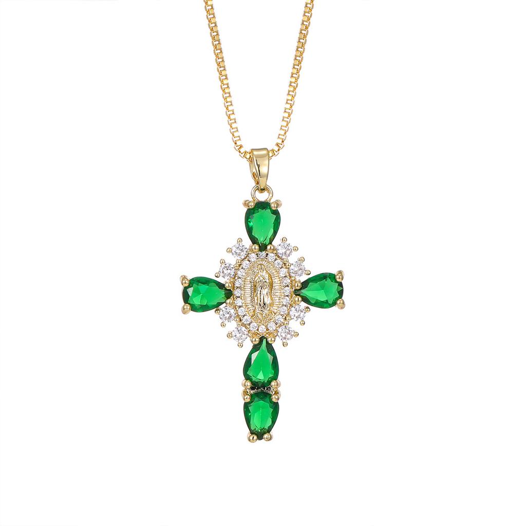 Roestvrij Staal Ketting Grote Meerkleurige Kristallen Kruis Hanger Ketting Koper Goud Verguld Maagd Maria Sieraden Cadeau