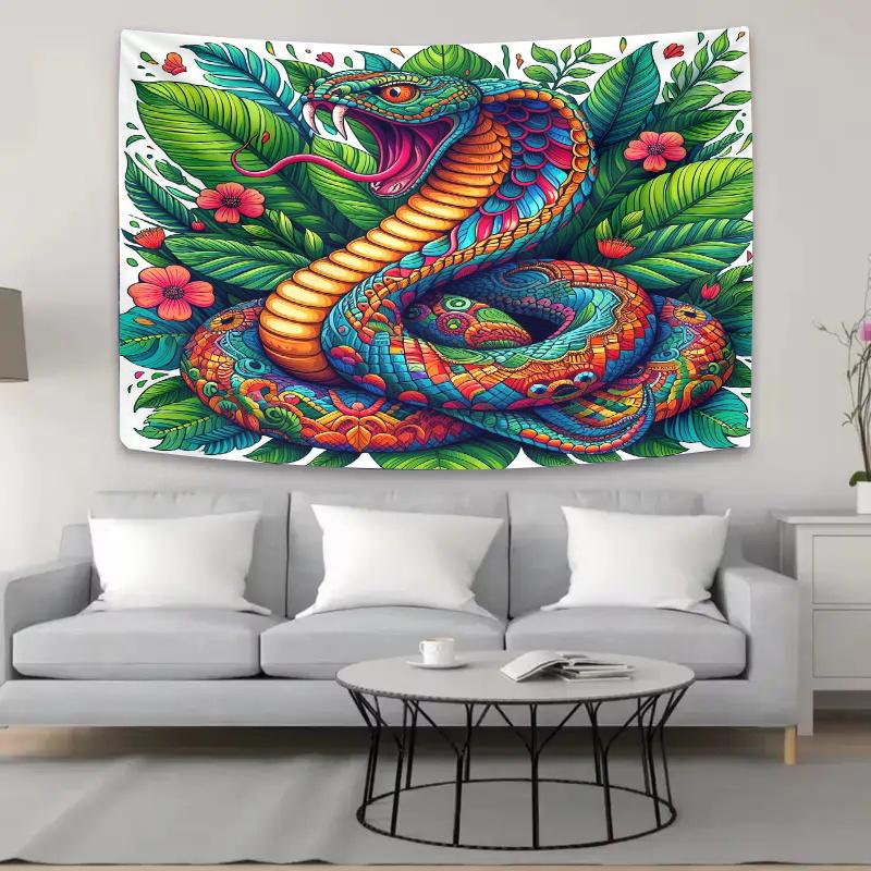 Snake Coils Around The Flower Bed Digital Printing Polyester Wall Tapestry Suitable For Use In Living Rooms Bedrooms Bars Party