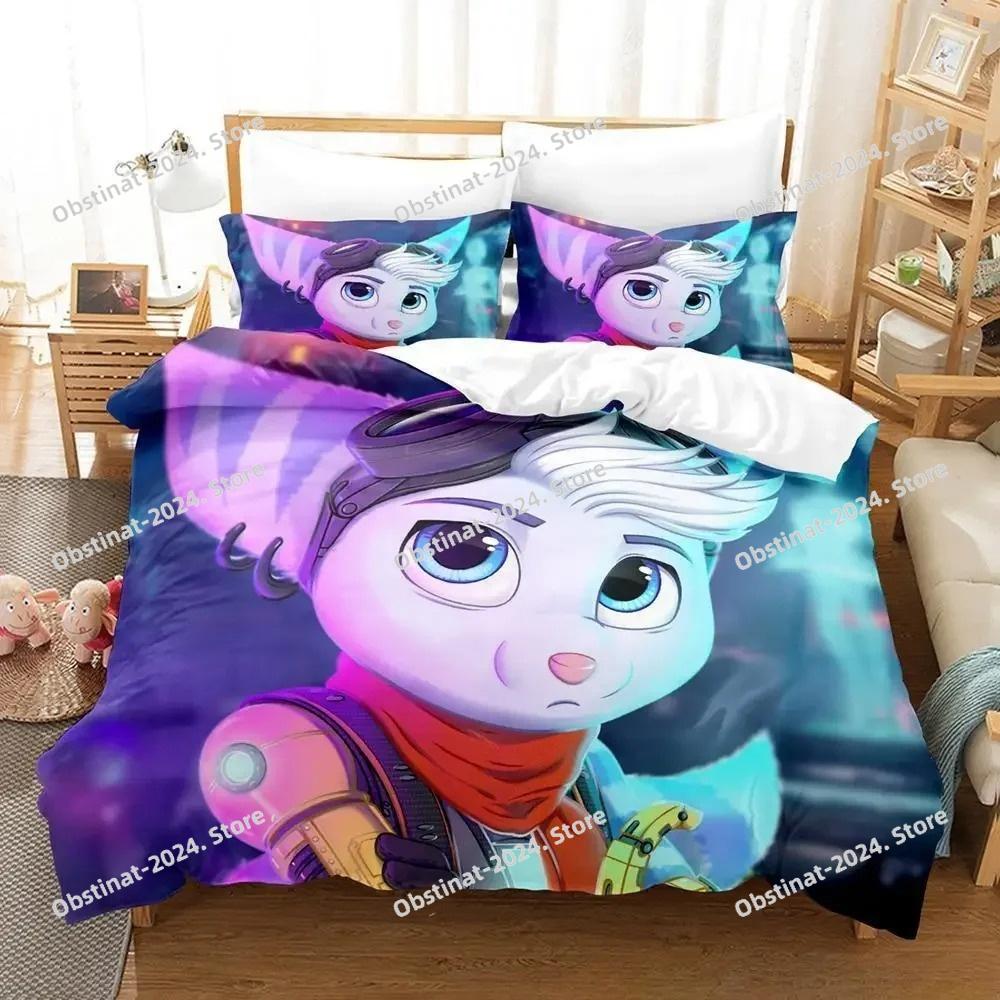 Set Biancheria da Letto 3D Gioco Ratchet & Clank Rift Apart Set Letto Stampato Copripiumino Lenzuolo Federa Letto Trapunta Morbida Matrimoniale Queen King Size