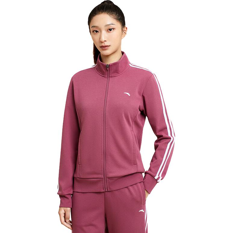 Anta Sudadera polar con cremallera y logo a rayas de la serie Training para mujer, Tree-Mushroom-Red 962347710-2