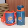 Kids' Outdoor Thermos Cup - Deer Antler Design, Straw & Smart Lid, Stainless Steel, Cartoon Style with Strap