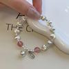 Women's Retro Geometric Bracelet with Strawberry Beads and Chinese Hanzi Pendant