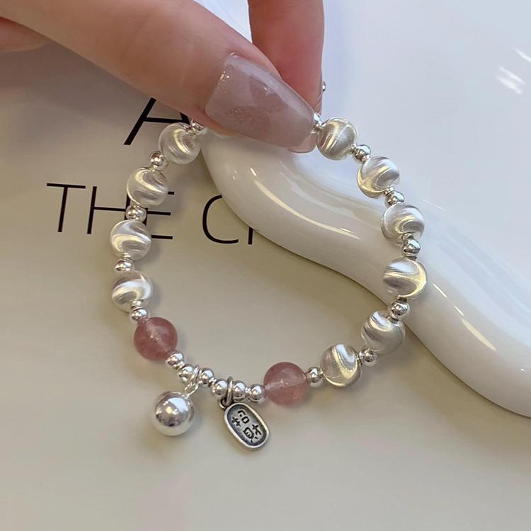 Women's Retro Geometric Bracelet with Strawberry Beads and Chinese Hanzi Pendant