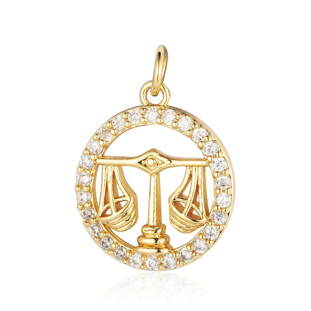 Zodiac Sign Copper Zricon Charm Round Constellation Capricorn Taurus Aries Pendant for Bracelet Necklace Making