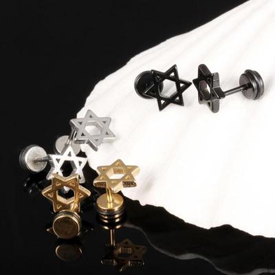 3 pares de brincos de pino de estrela de Davi de aço inoxidável masculino e feminino com parafuso traseiro