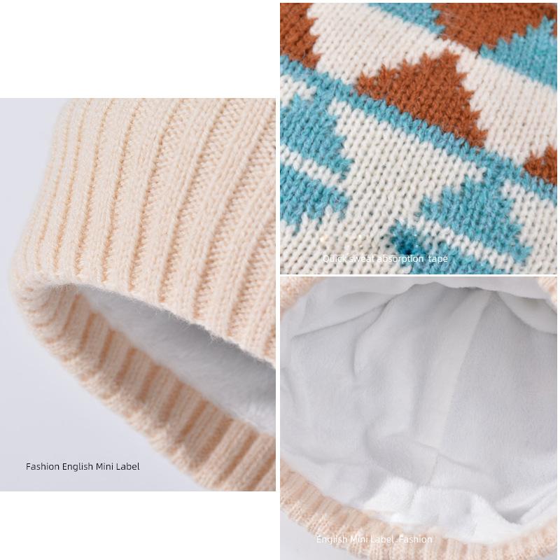 Winter Warm Hat Scarf Three-piece Set Women's Outdoor Velvet Coldproof Cap Knitted Wool Cap