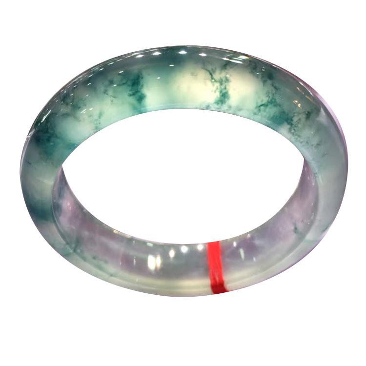Myanmar High-Ice Blue-Green Jadeite Bangle with Floating Flowers 55mm