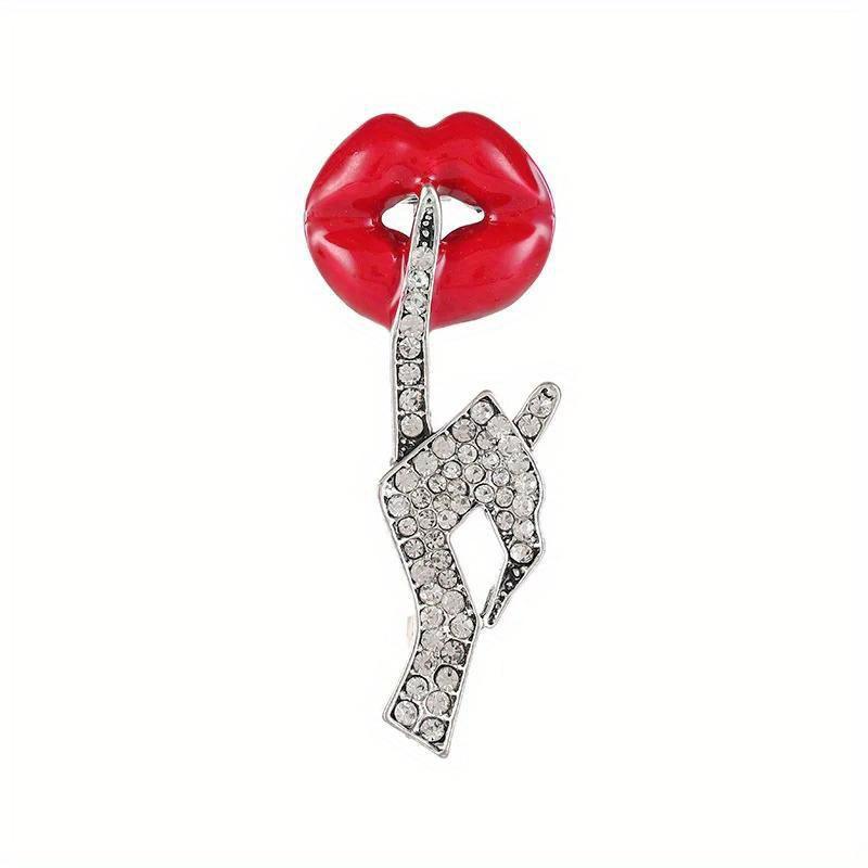 New Creative Women Men Red Lip Rhinestone Brooch Pin Exquisite Fashion Lady's Suit Clothing Brand Design Corsages Jewelry Gift