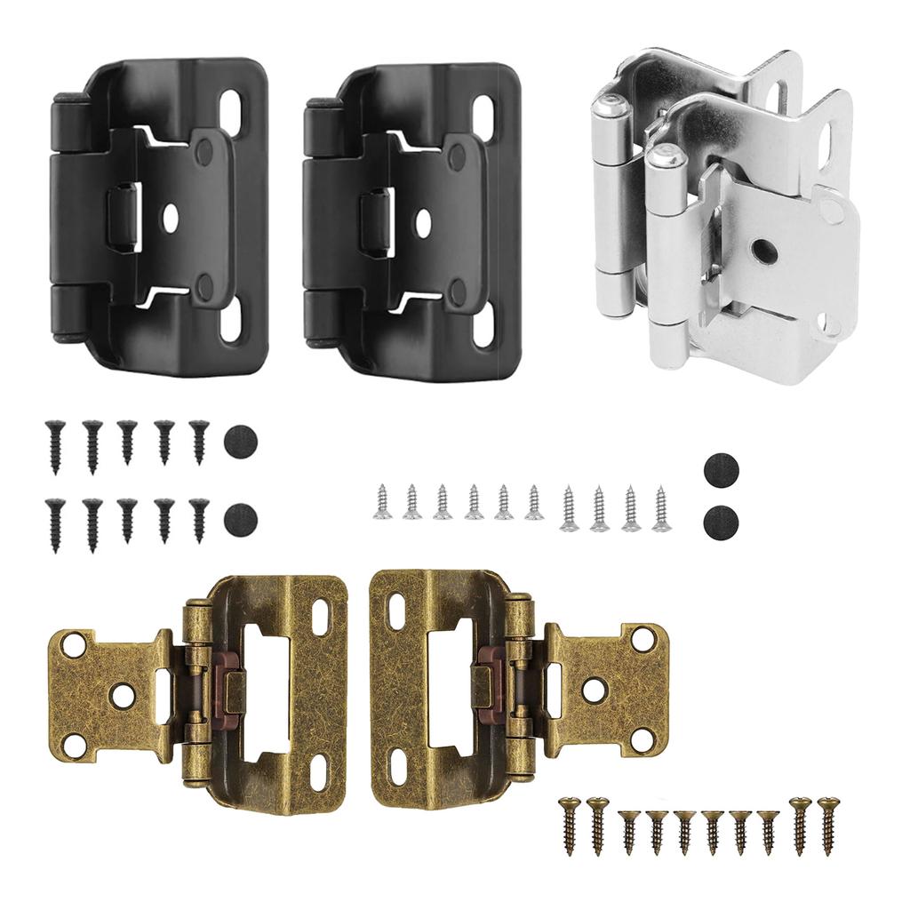 2pcs 1/2Inch Overlay Cabinet Steel Hinges W/screw Self-closing Spring Semi Partial Around Hidden RV Black/Silver/Antique Bronze