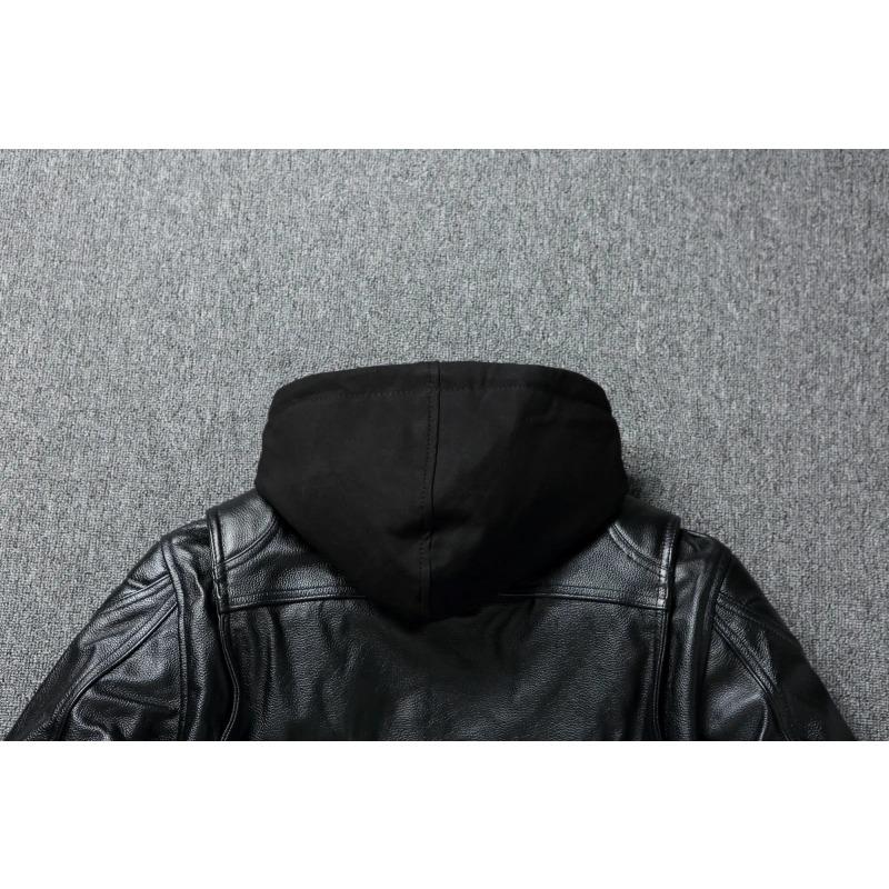 Veste de moto lourde de taille chinoise, manteau de motard de club, veste en cuir de vache véritable, vêtements d'équitation à capuche amovible pour hommes, veste en cuir pour hommes