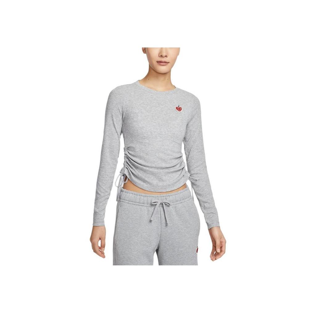 Nike Sportbekleidung Gerippter Pullover Mode Kurzarm T-Shirt Damen Tops Dunkelgrau Mischfarbe HV8728063