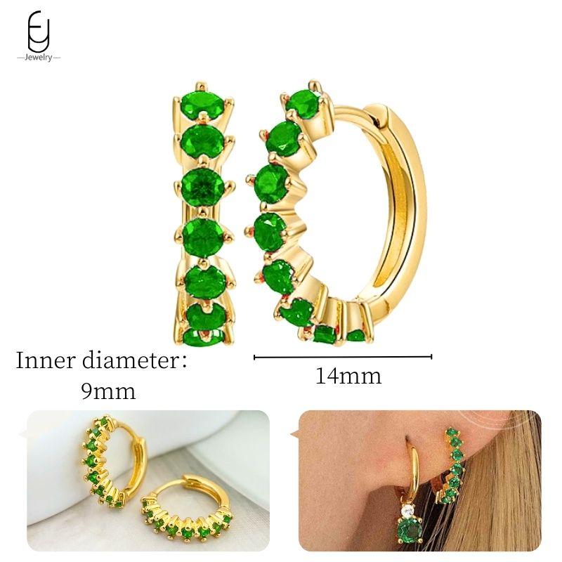 925 Silbernadel Grüne Zirkon Gold Ohrringe Herz Creolen für Damen Zarte Steckerohrringe Luxuriöser Schmuck Geschenke