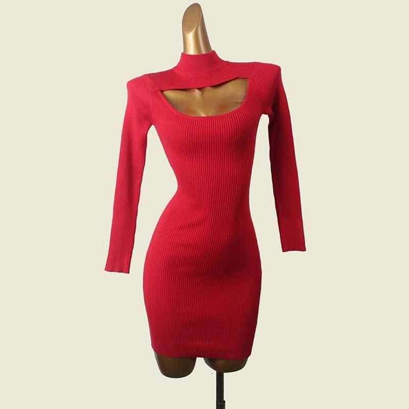 

2025 Атмосферное красное платье Осень и Зима Внутреннее сочетание Сексуальное с длинными рукавами Базовое Новогоднее облегающее платье Внешняя торговля Оригинальный заказ Red S