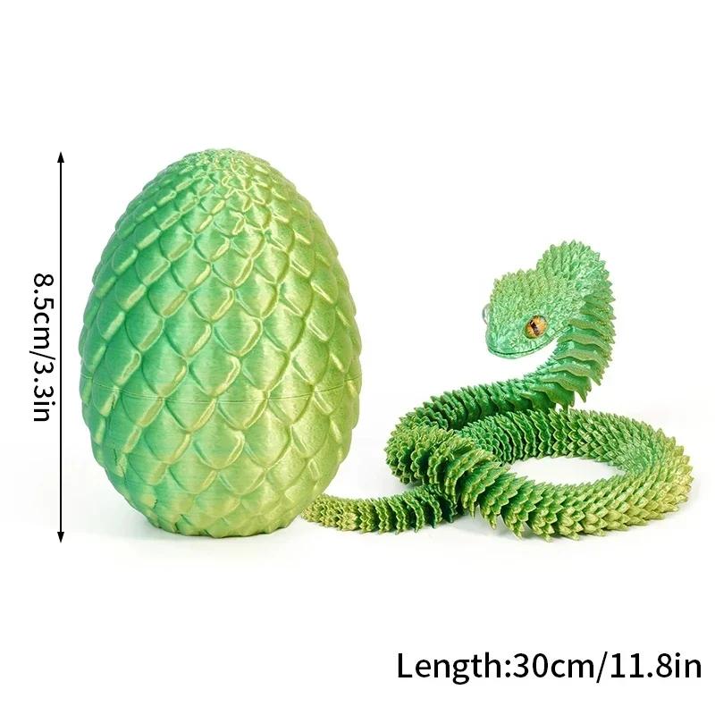 New 3D Printed Gem Snake Egg Dragon Home Decoration Rotatable Articulated Crystal Snake for Kid Gifts Toys Desktop Ornaments