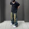 American old retro washed design ripped jeans men's summer trendy brand straight loose wide-leg mopping pants