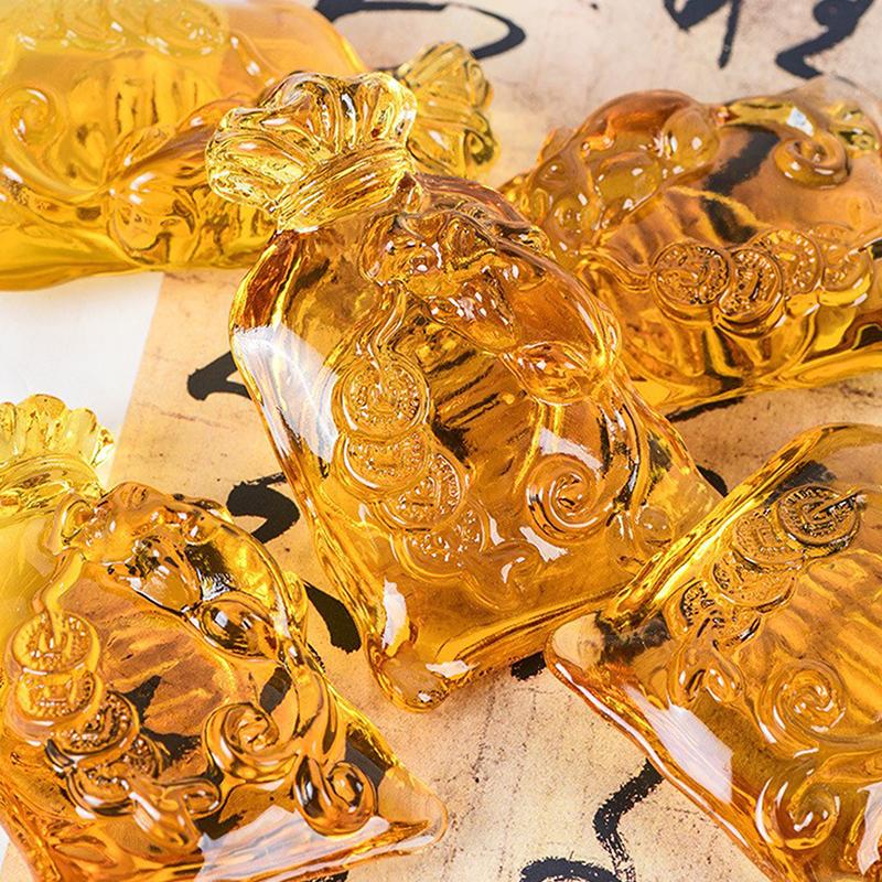 Citrine Money Bag Figurine Feng Shui Crafts Coin Lucky Ornament Office Living Room Table Decoration Glass Year Gift