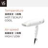 Vidal Sassoon Hair Dryer, White, VSD-1242/WJ, Negative Ion, Foldable, Quick Drying, Hair Styling, Scalp Mode, Cool Mode, Dry