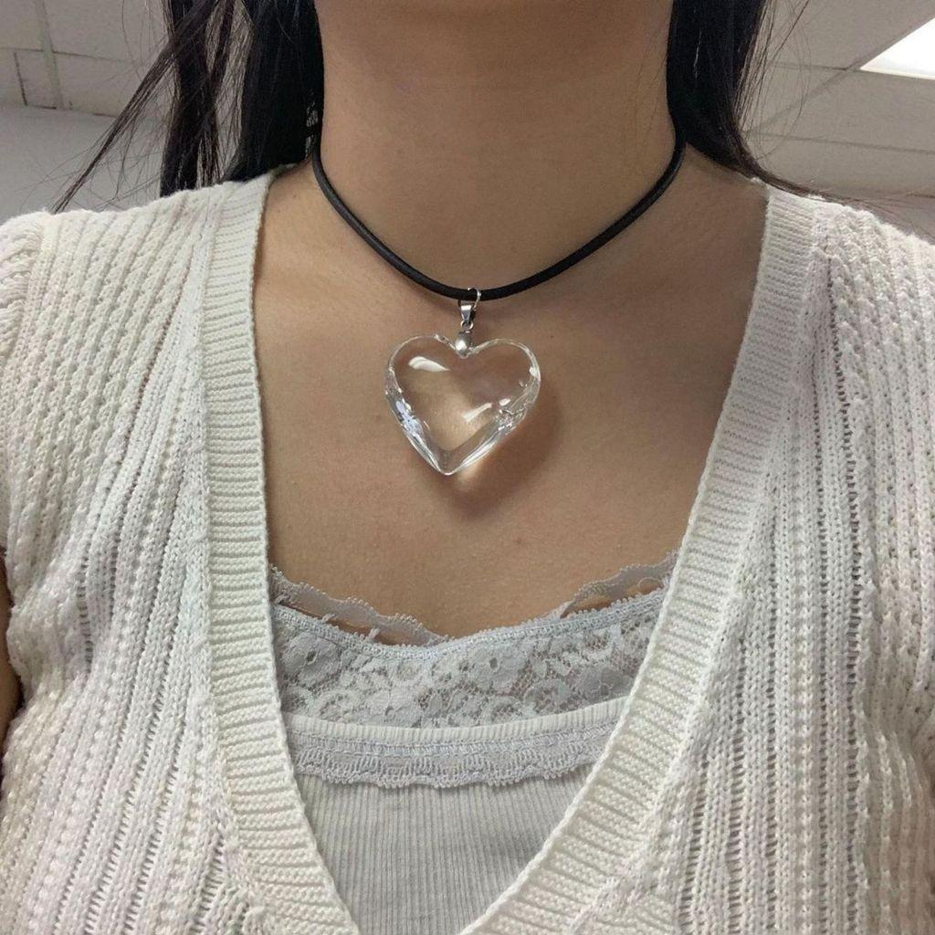 Love Heart Pendant Necklace With Crystal And Electroplated Alloy For Women