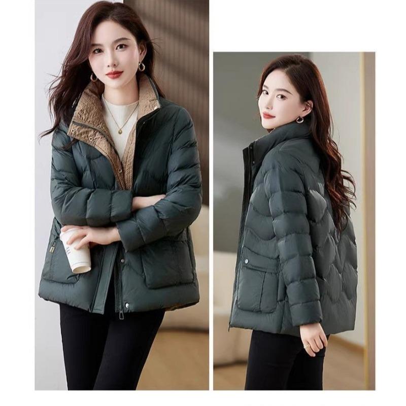 Red Loose Fit Short Puffer Coat for Women Winter Fashion Lightweight Slimming Cotton Jacket