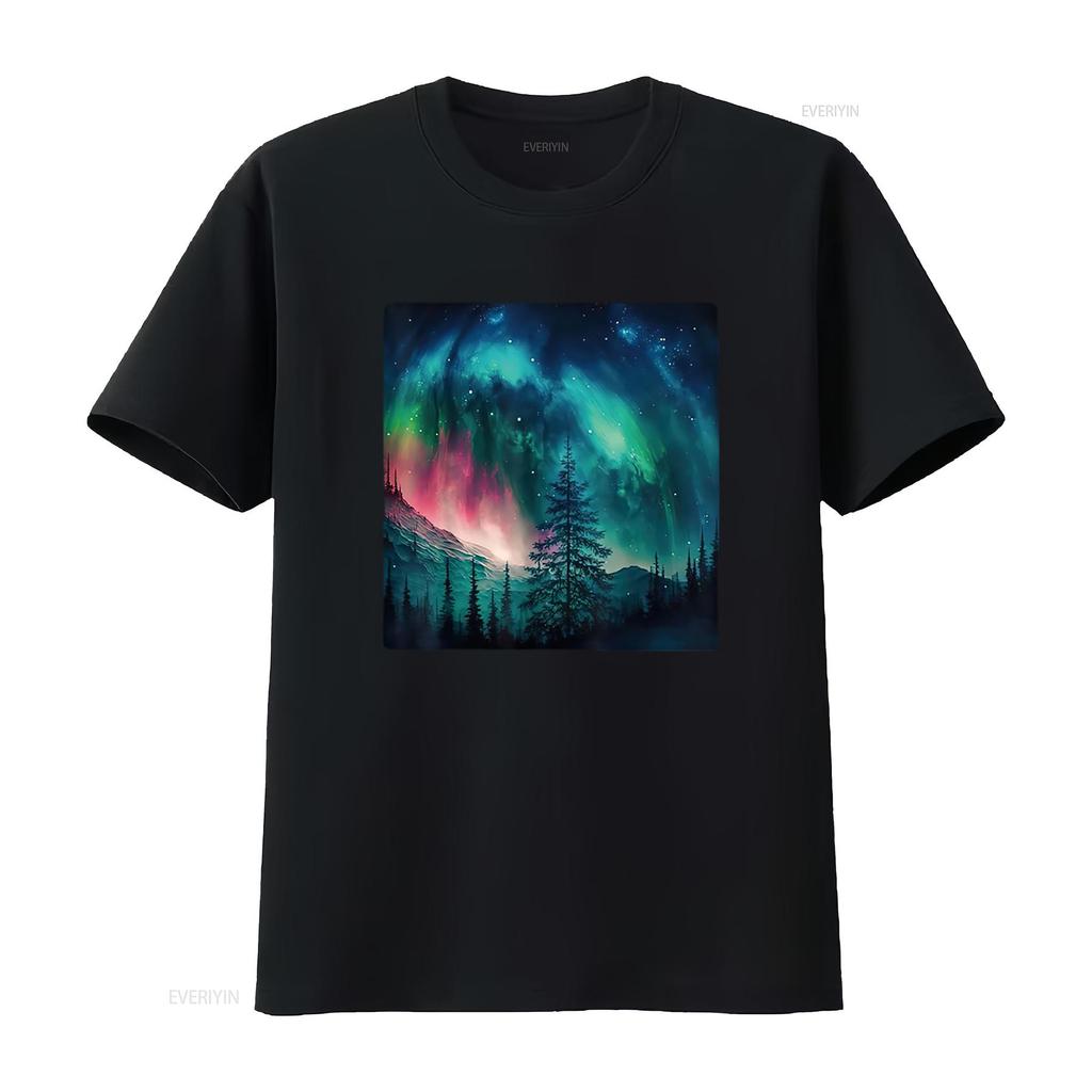 Womens Alaska Northern Lights in the Forest T Shirt vintage Washed Slightly fashion Top For Everyday Wear Versatile homme