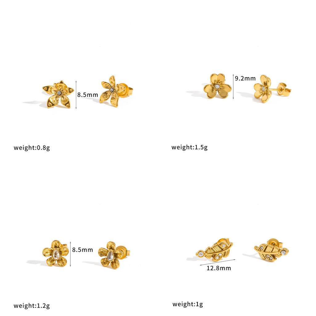 Flower Diamond Stud Earrings With Gold Plating For Women Gift Fashion Jewelry