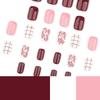 24 Stück Kurze Quadratische Falsche Nägel Blumen Künstliche Nägel Glänzend Aufkleben Nägel Gestreiftes Gitter Aufdrücknägel für Frau