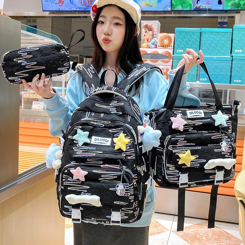 Children's Schoolbags Elementary School Students Junior High School Girls High School Students High Looking Three Piece Backpack