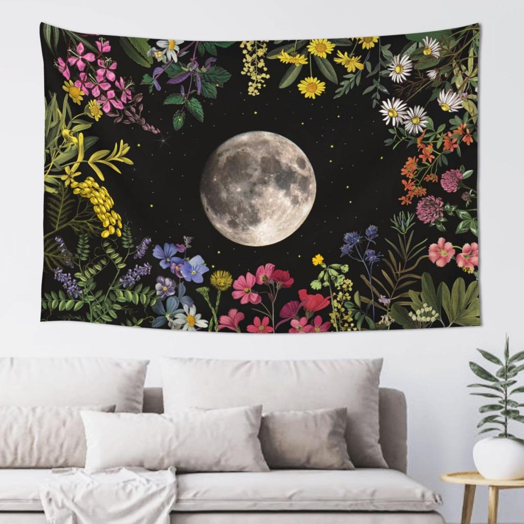 Wildflowers Vertical Wall Hanging, Illustrative Reference Chart Tapestry With Word, Beige White Vintage Tarot Flag Straight