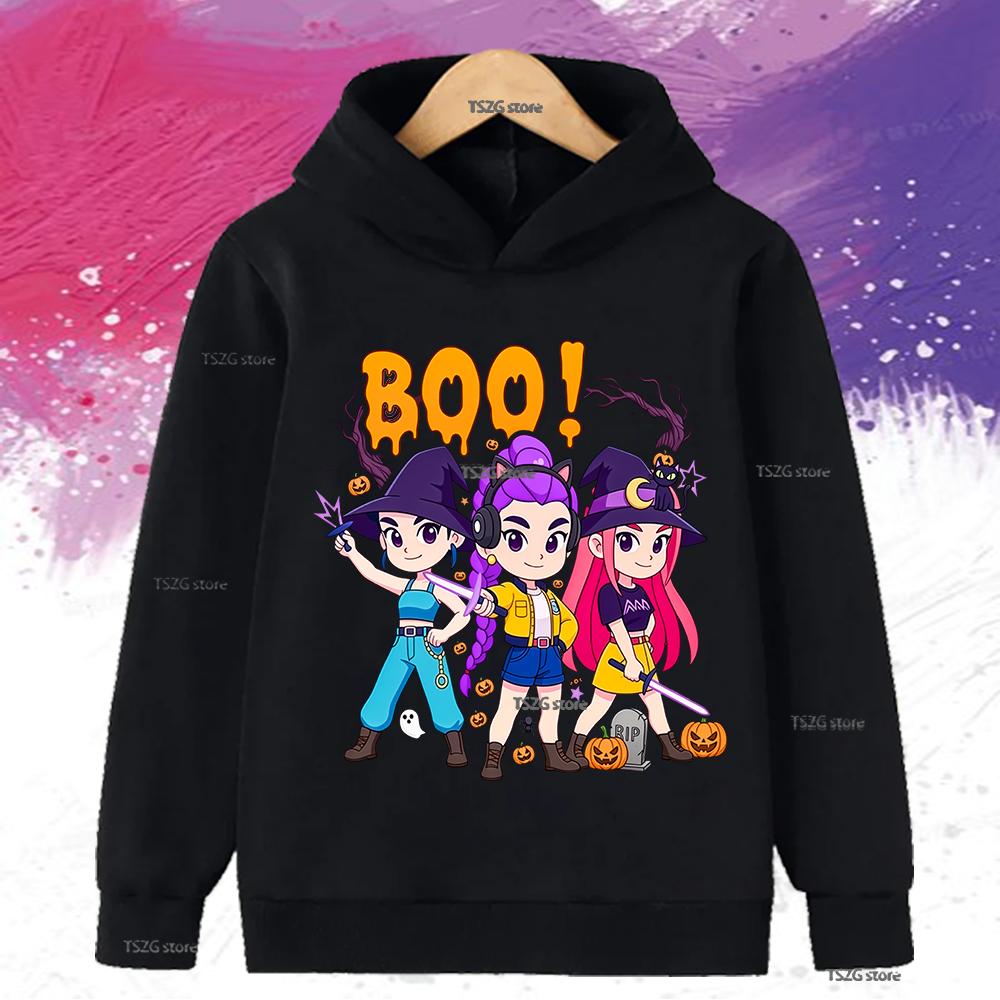 Autumn KPop Demon Hunters Printed Kids Hoodies Boys Girls Clothes Warm Fleece Sweatshirt Casual Children's Hooded Christmas Gift