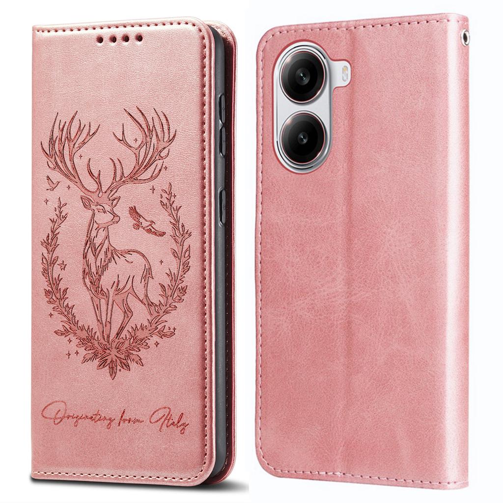 For Xiaomi Redmi Turbo 4 5G/Poco X7 Pro 5G Stand Case Lucky Deer Imprinted Magnetic Closure Leather Wallet Phone Cover