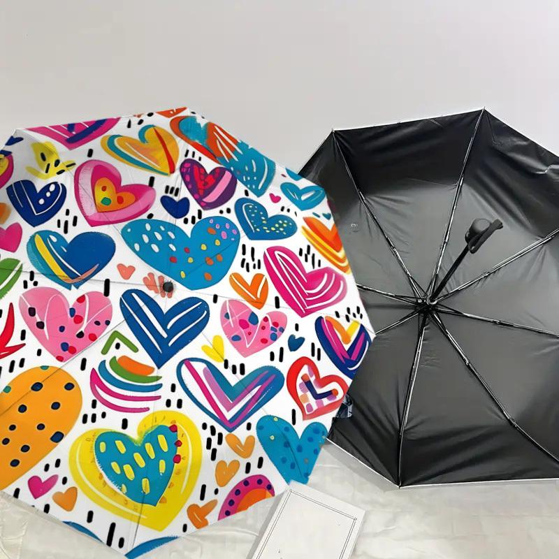 1PC Heart Pattern Umbrella-8-Rib Reinforced, Automatic Open, Lightweight & Durable, Fashion Accessory for Outdoor, J0356