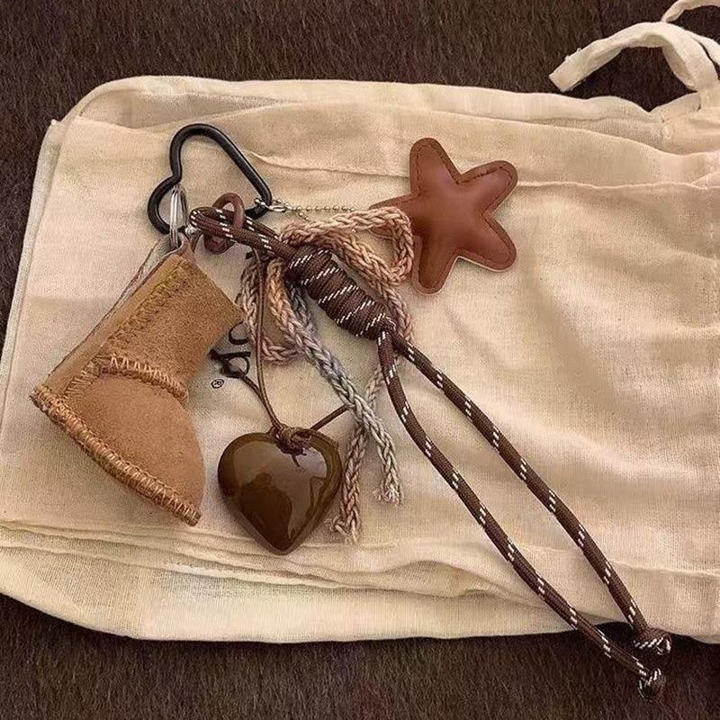 Yogodlns New PU Leather Starfish Snow Boots Bag Pendant Cute Decorative Handbag Hanging Fashion Braided Rope Bag Accessorie