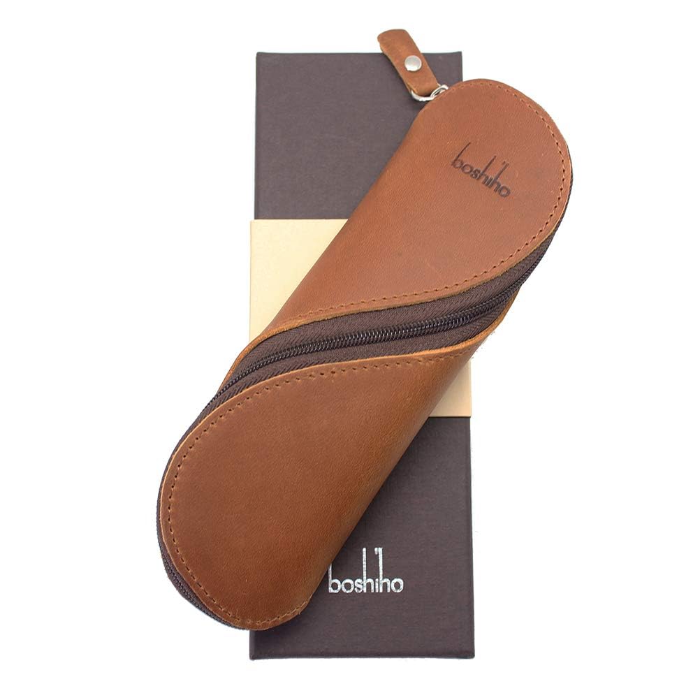 

Boshiho Пенал из натуральной кожи на молнии и чехол для очков для мужчин и женщин S-образной формы для взрослых,
